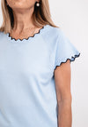 Micha Contrast Trim Short Sleeve Knit Sweater, Light Blue