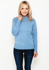 Micha Buttoned Funnel Neck Sweater, Dusty Blue