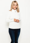 Micha Buttoned Funnel Neck Sweater, White