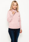 Micha Buttoned Funnel Neck Sweater, Dusty Pink