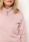 Micha Buttoned Funnel Neck Sweater, Dusty Pink