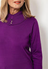 Micha Buttoned Funnel Neck Sweater, Purple