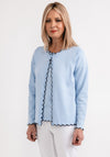 Micha Contrast Trim Fine Knit Cardigan, Light Blue