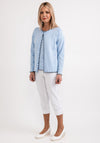 Micha Contrast Trim Fine Knit Cardigan, Light Blue