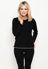 Micha Zig Zag Trim Fine Sweater, Black & White