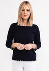 Micha Contrast Cut Trim Knit Sweater, Navy