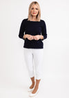 Micha Contrast Cut Trim Knit Sweater, Navy