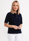 Micha Contrast Cut Trim Collared Knit Sweater, Navy