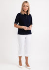 Micha Contrast Cut Trim Collared Knit Sweater, Navy