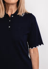Micha Contrast Cut Trim Collared Knit Sweater, Navy