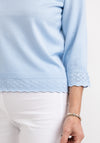 Micha Embroidered Trim Sweater, Light Blue
