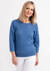 Micha Embroidered Three Quarter Sleeve Sweater, Denim Blue