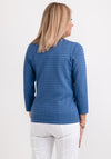Micha Embroidered Three Quarter Sleeve Sweater, Denim Blue