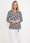 Micha Abstract Shape Stretch Zip Top, Navy Multi