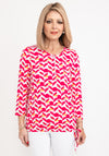 Micha Abstract Shape Stretch Zip Top, Pink Multi