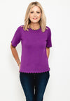 Micha Zig Zag Trim Short Sleeve Sweater, Purple & Black