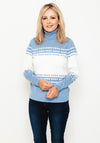 Micha Block Check Knit Sweater, Dusty Blue & White