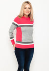 Micha Frill Neck Colour Block Sweater, Pink Multi