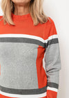 Micha Frill Neck Colour Block Sweater, Orange Multi