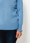 Micha Embroidered Texture Frill Trim Sweater, Dusty Blue
