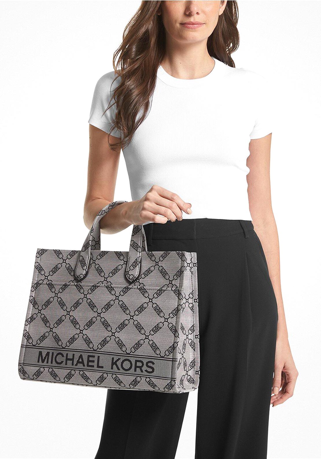 MICHAEL Michael Kors Large Gigi Empire Logo Jacquard Tote Bag, Black