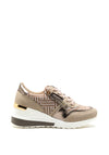 Millie & Co Lace Up Wedged Trainers, Taupe