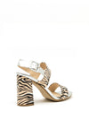 Millie & Co Kyle Zebra Block Heel Sandals, Silver