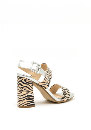 Millie & Co Kyle Zebra Block Heel Sandals, Silver