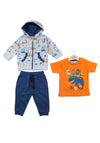 Babybol Baby Boy Dino 3 Piece Tracksuit, Grey Multi