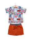 Minibol Boy Animal Print T-shirt and Short Set, Blue Multi