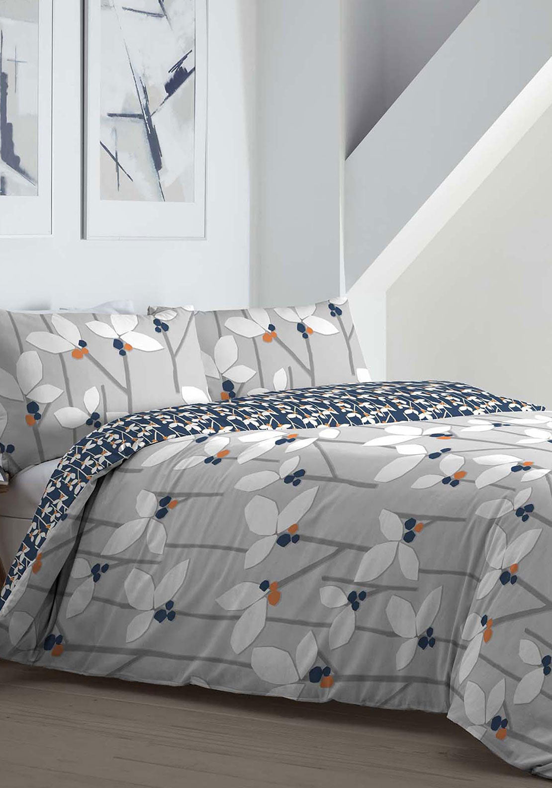 Appletree Malmo Floral Duvet Cover & Pillowcase Set, Grey
