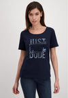 Monari Just Blue Rhinestone Text T-Shirt, Navy