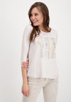 Monari Rhinestone Text T-Shirt, Beige