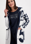 Monari Text Print Knit Long Cardigan, White & Navy