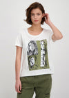 Monari Rhinestone Model Graphic T-Shirt, White & Olive Green
