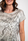 Monari Rhinestone Leopard Satin Top, Sage