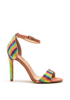 Zen Collection Rainbow Striped Glitter Heeled Sandals, Pink