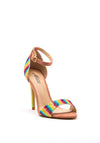 Zen Collection Rainbow Striped Glitter Heeled Sandals, Pink