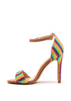 Zen Collection Rainbow Striped Glitter Heeled Sandals, Pink