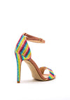 Zen Collection Rainbow Striped Glitter Heeled Sandals, Pink