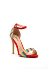 Zen Collection Rainbow Striped Glitter Heeled Sandals, Red