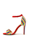 Zen Collection Rainbow Striped Glitter Heeled Sandals, Red