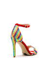 Zen Collection Rainbow Striped Glitter Heeled Sandals, Red