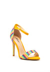 Zen Collection Rainbow Striped Glitter Heeled Sandals, Yellow
