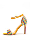 Zen Collection Rainbow Striped Glitter Heeled Sandals, Yellow