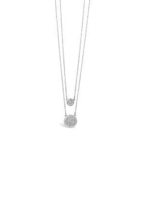 Absolute Double Crystal Coin Necklace, Silver