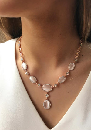 Absolute Oval Stone Crystal Necklace, Rose Gold