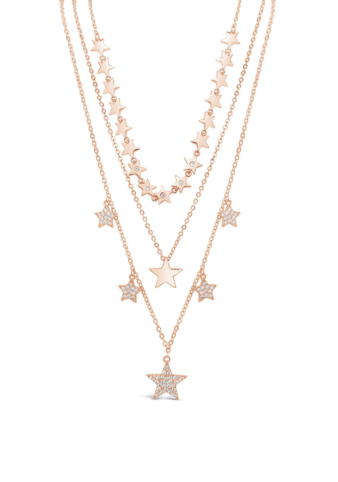 Absolute Double Chain Multi Diamante Star Necklace, Rose Gold