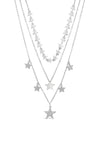 Absolute Double Chain Multi Diamante Star Necklace, Silver