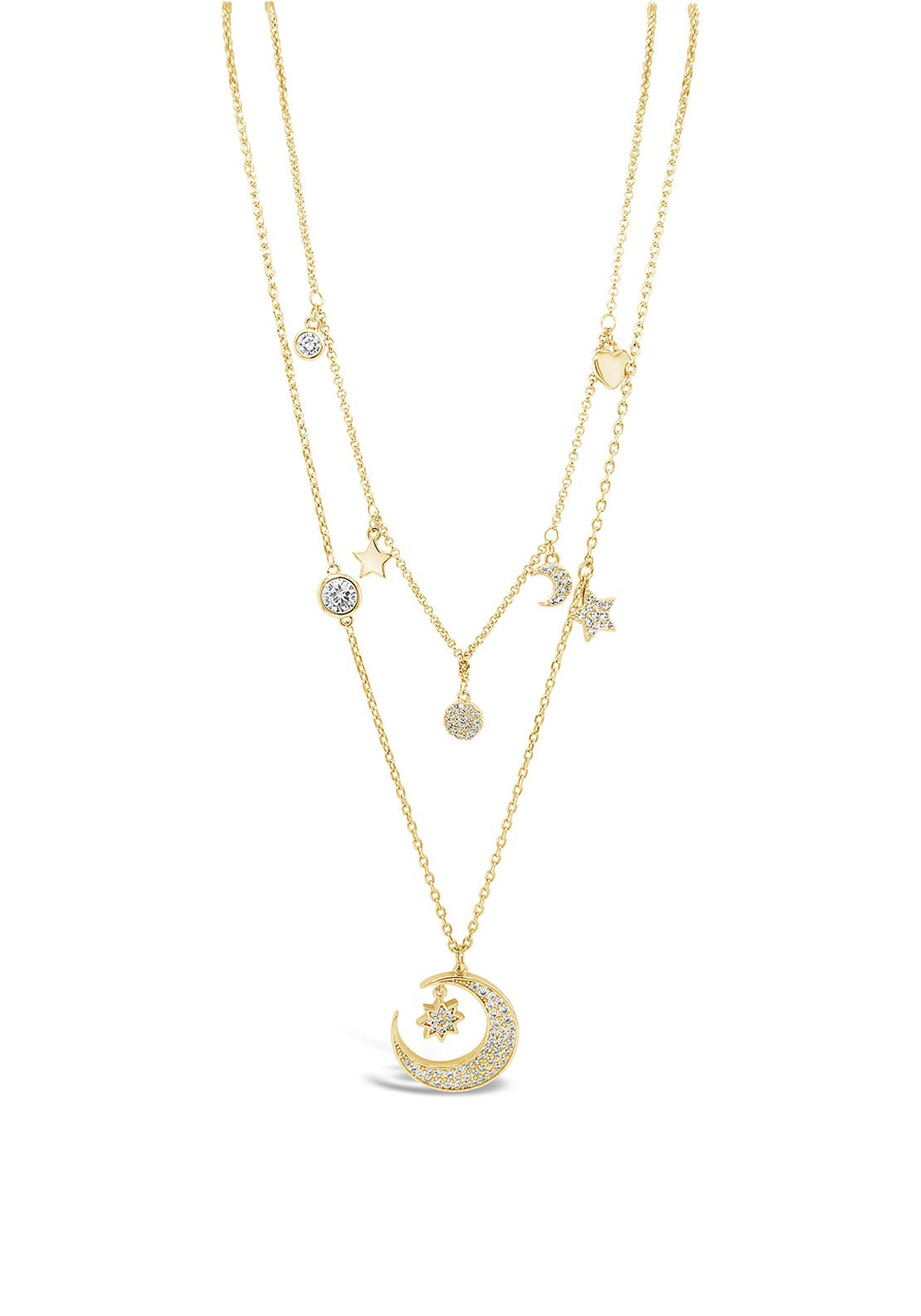 Absolute Double Chain Moon & Star Charm Necklace, Gold